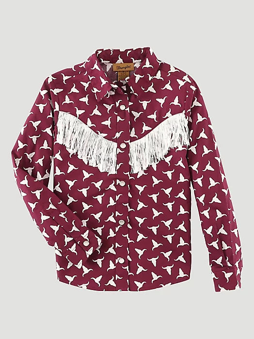 WRANGLER BURGUNDY FRINGE STEERHEAD WESTERN SNAP SHIRT