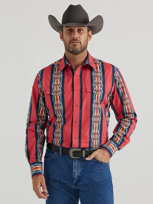 WRANGLER CHECOTAH RED FLAME LONG SLEEVE SNAP SHIRT