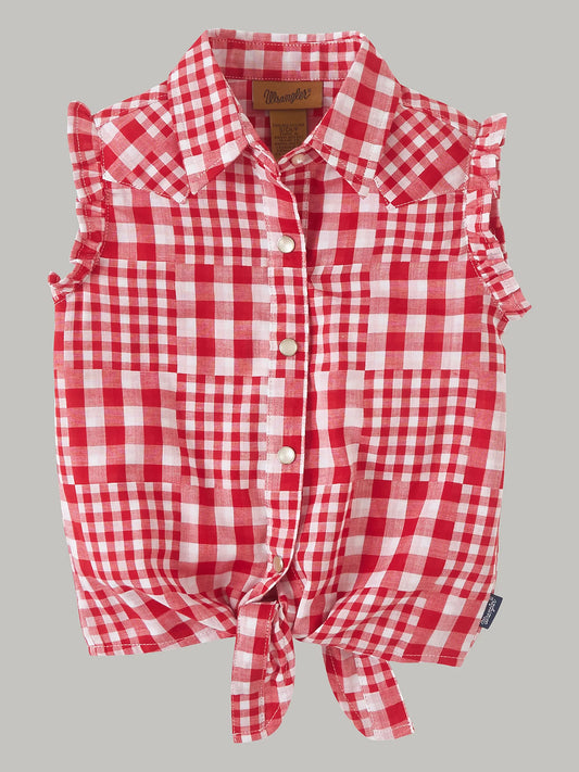 WRANGLER GIRL'S RED SLEEVELESS PICNIC TIE FRONT SHIRT