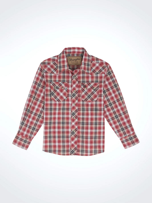 Wrangler Retro Vermilion Red Front Sawtooth Pocket Plaid Shirt