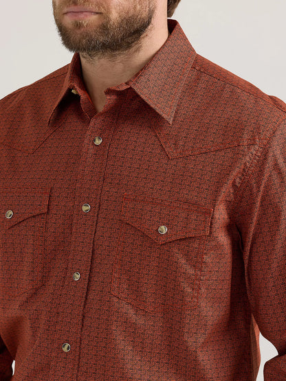 Wrangler 20X Competition Advanced Comfort Burnt Umber Hatch Long Sleeve Snap Shirt