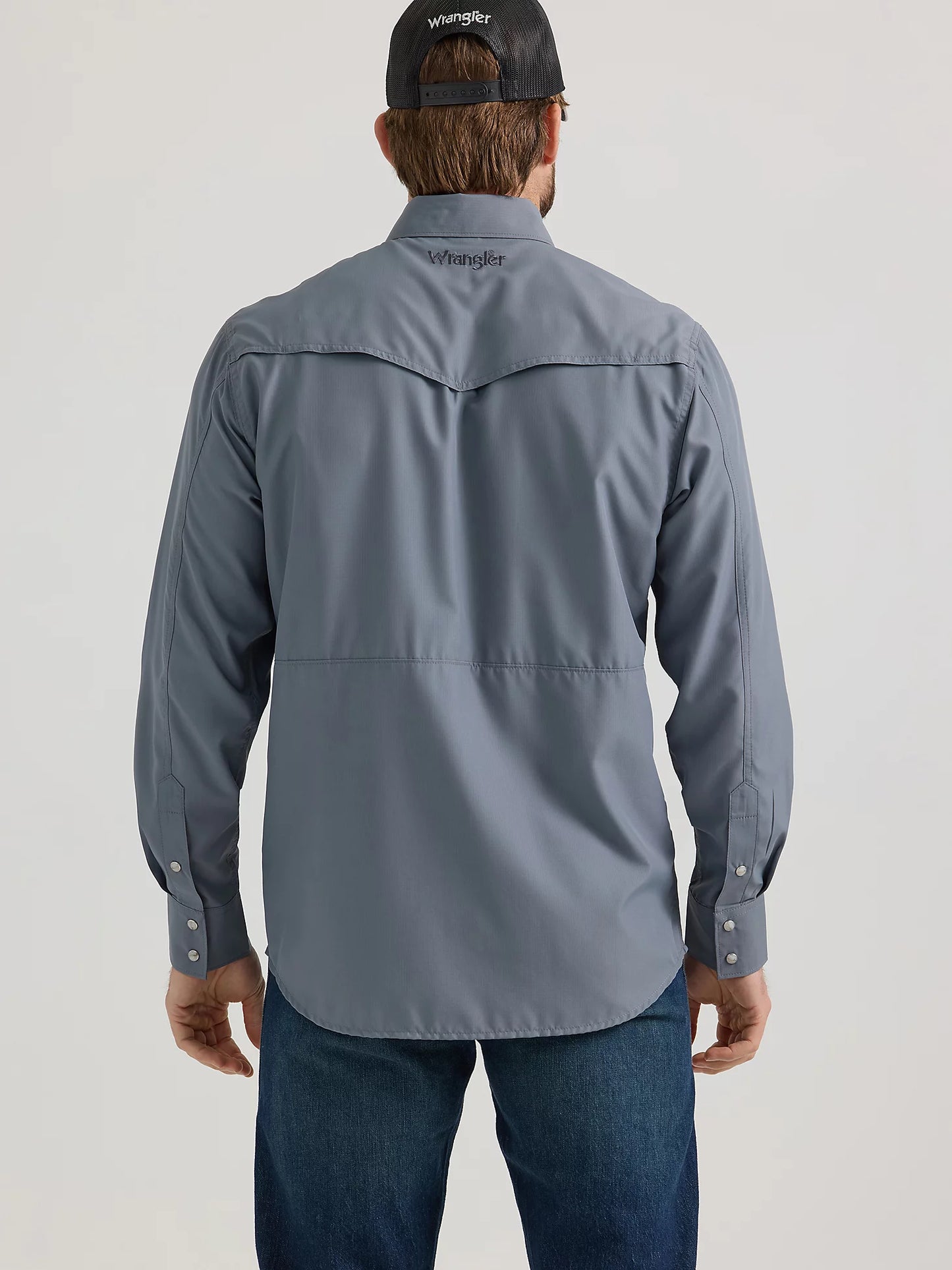 Wrangler Performance Snap Flint Grey Long Sleeve Solid Shirt