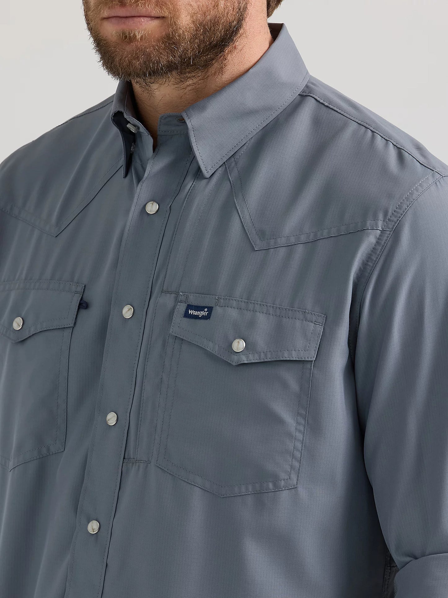 Wrangler Performance Snap Flint Grey Long Sleeve Solid Shirt