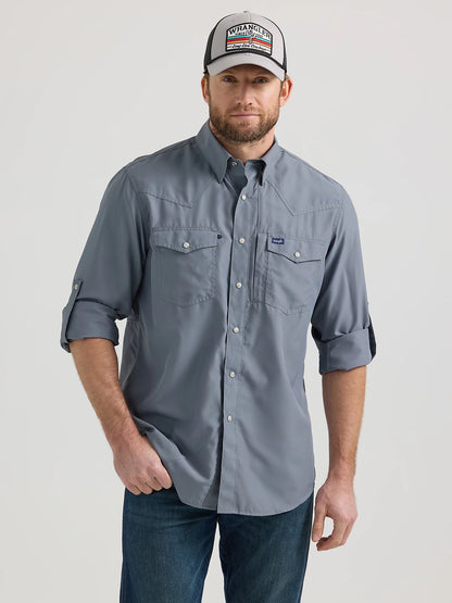 Wrangler Performance Snap Flint Grey Long Sleeve Solid Shirt