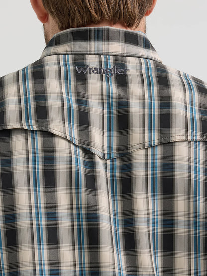 Wrangler Performance Snap Long Sleeve Tan/Black Plaid Shirt