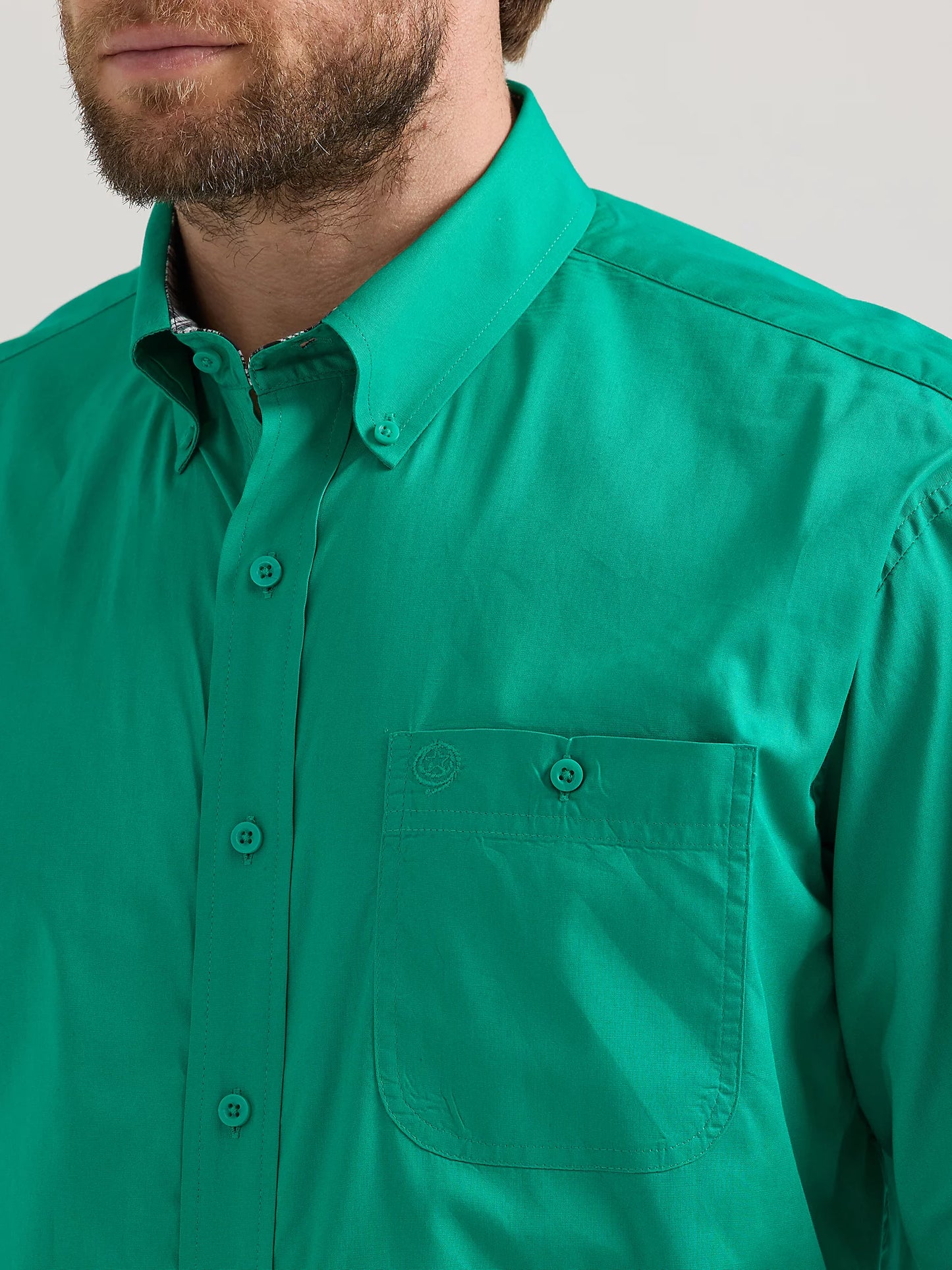 Wrangler George Strait Green Long Sleeve Button Down One Pocket Shirt