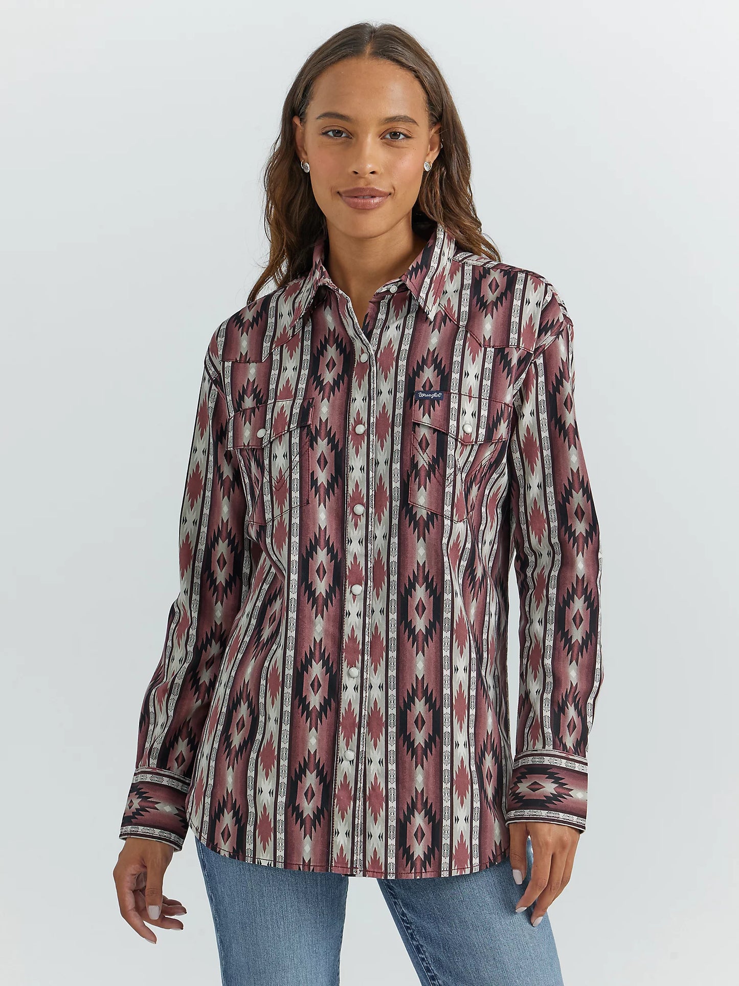 Wrangler Checotah Boyfriend Aztec Burgundy Brushpopper Shirt