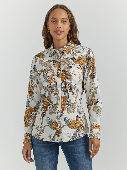 WRANGLER WESTERN FLORAL LONG SLEEVE SNAP SHIRT