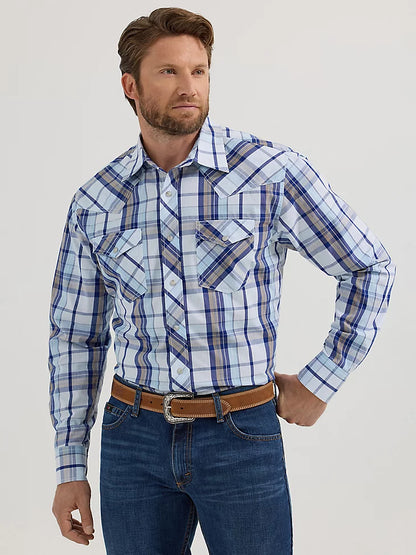 Wrangler 20X Competition Advanced Comfort Blue Lake Plaid Long Sleeve Snap Shirt