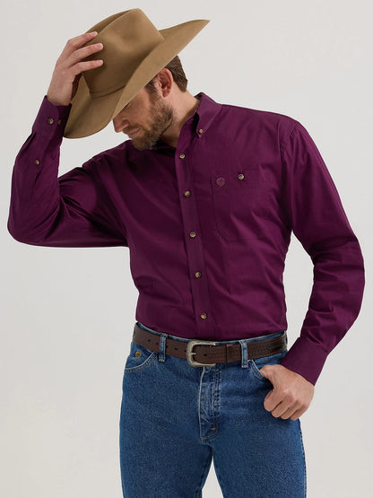 Wrangler George Strait Solid Plum One Pocket Button Down Shirt