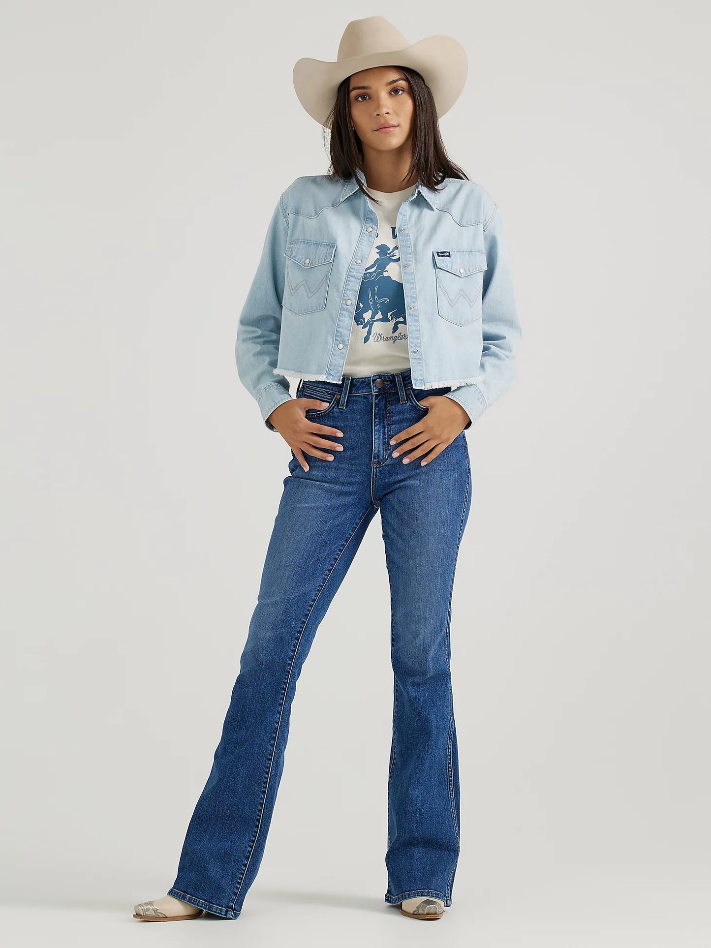 Wrangler Cut-Off Denim Boyfriend Light Wash Snap Shirt