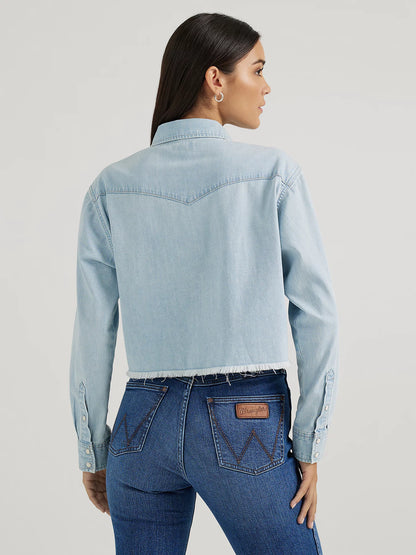 Wrangler Cut-Off Denim Boyfriend Light Wash Snap Shirt