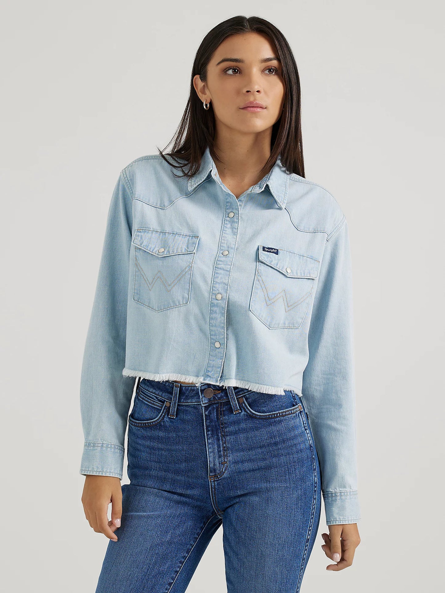 Wrangler Cut-Off Denim Boyfriend Light Wash Snap Shirt