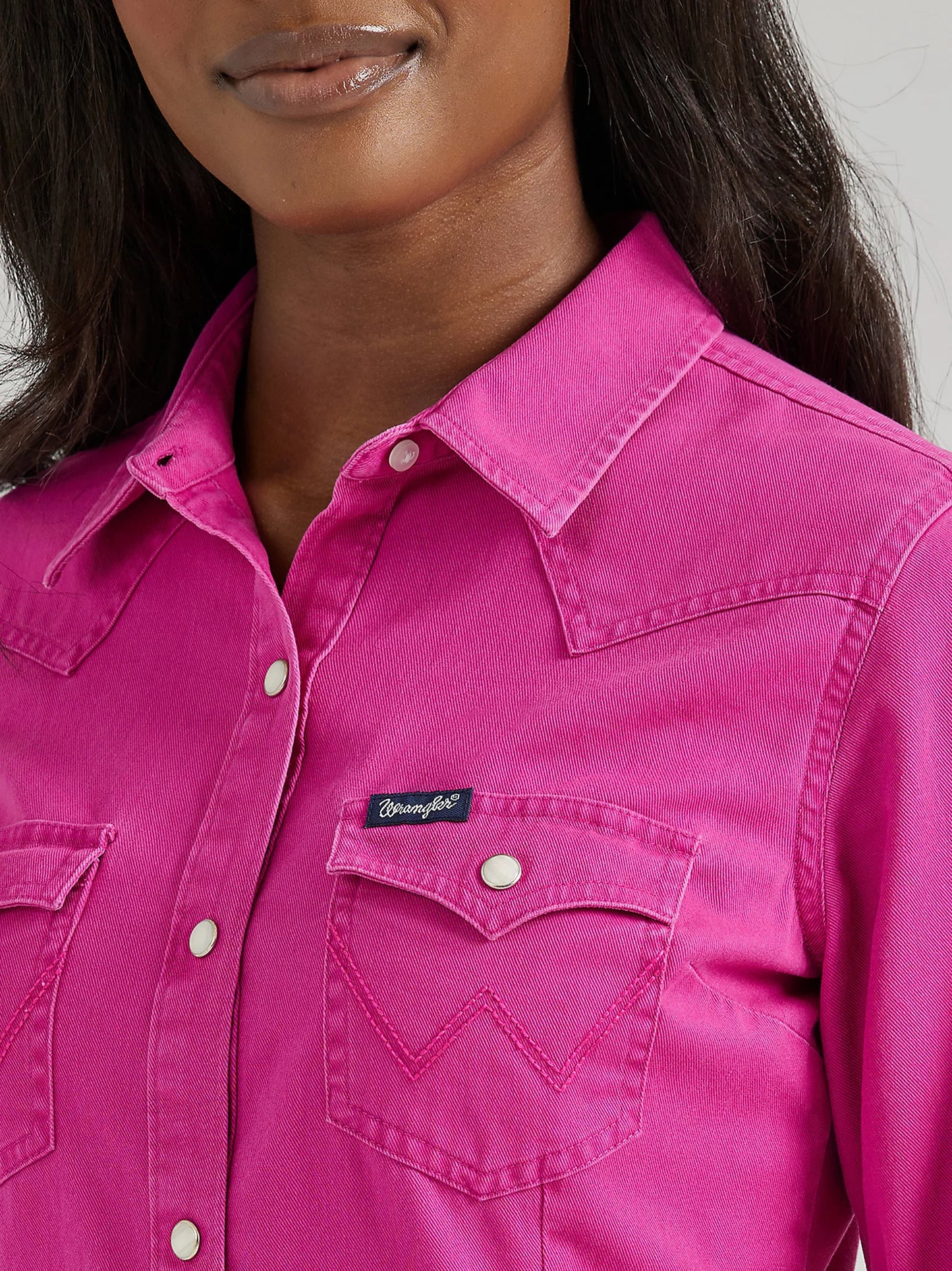 Wrangler Retro Bold Pink Long Sleeve Solid Western Snap Shirt