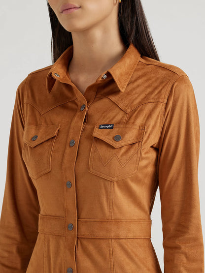 Wrangler Brown Suede Western Snap Shirt Dress