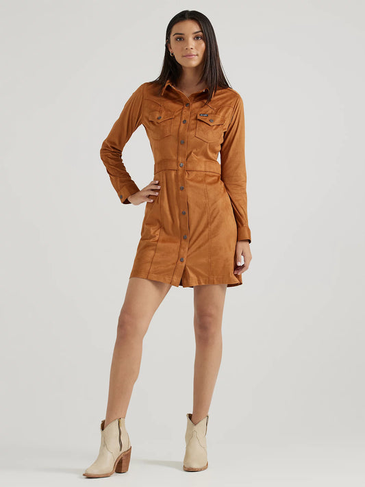 Wrangler Brown Suede Western Snap Shirt Dress