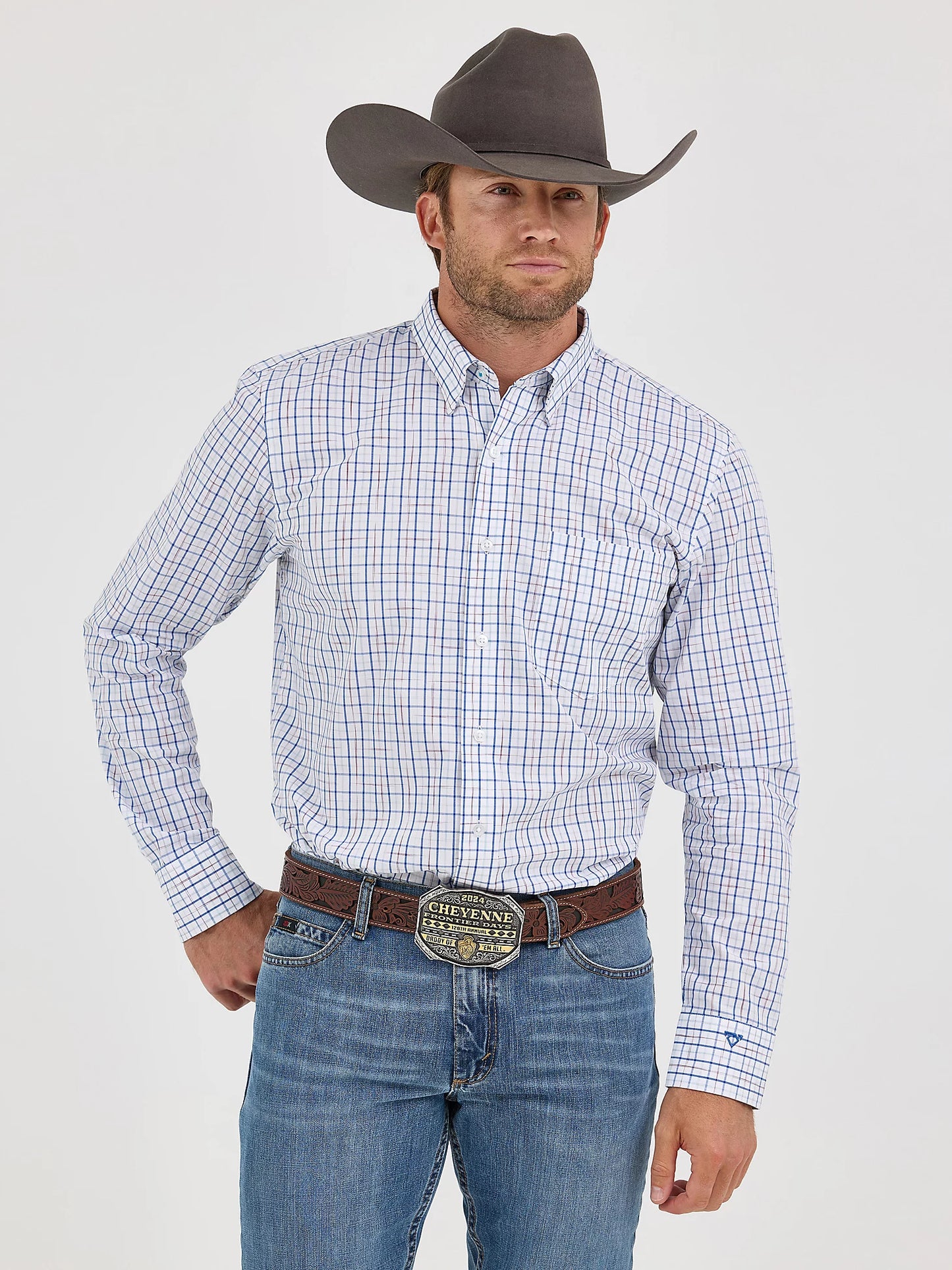 Wrangler Cody Johnson Blue & White Windowpane Shirt