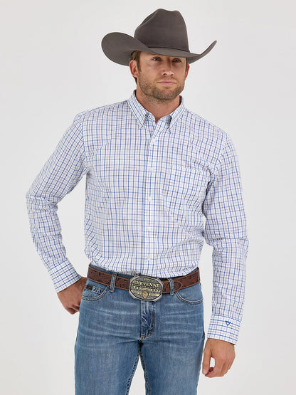 Wrangler Cody Johnson Blue & White Windowpane Shirt