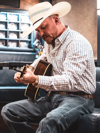 Wrangler Cody Johnson Blue & White Windowpane Shirt