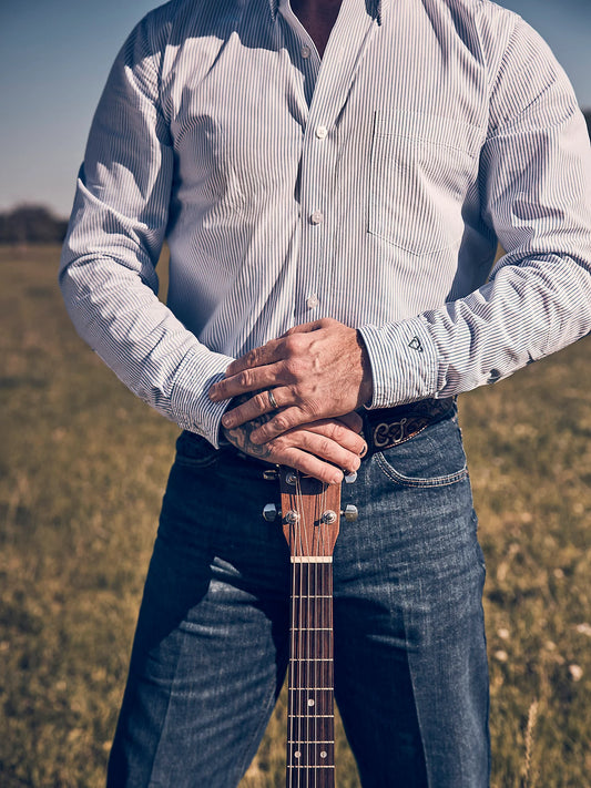 Wrangler Cody Johnson Classic Blue Stripe One Pocket Button Down Shirt