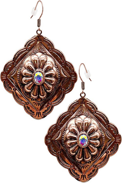 WESTERN CONCHO AZTEC RHINESTONE DIAMOND EARRING