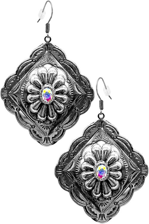 WESTERN CONCHO AZTEC RHINESTONE DIAMOND EARRING