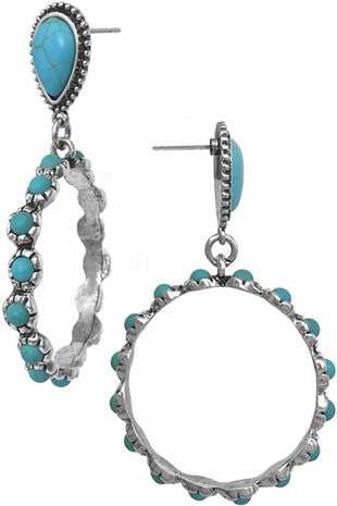 WESTERN CONCHO TEARDROP GEMSTONE HOOP EARRING