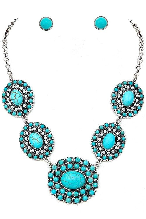 WESTERN CONCHO FLOWER GEMSTONE NECKLACE SET