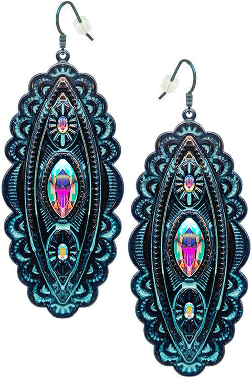 WESTERN CONCHO AZTEC RHINESTONE MARQUISE EARRING