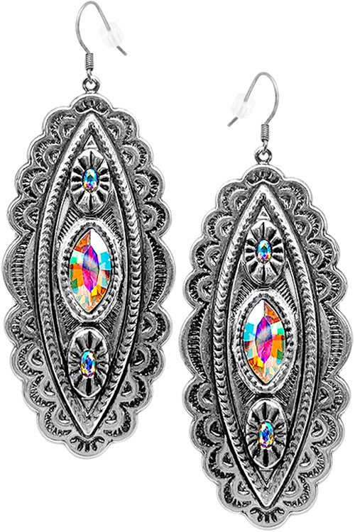 WESTERN CONCHO AZTEC RHINESTONE MARQUISE EARRING