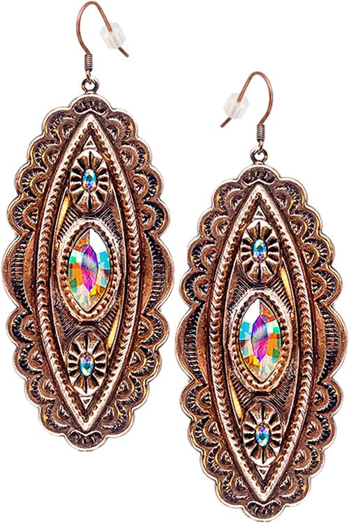 WESTERN CONCHO AZTEC RHINESTONE MARQUISE EARRING