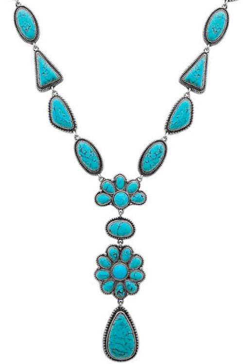 WESTERN CONCHO MULTI SHAPE GEMSTONE Y NECKLACE