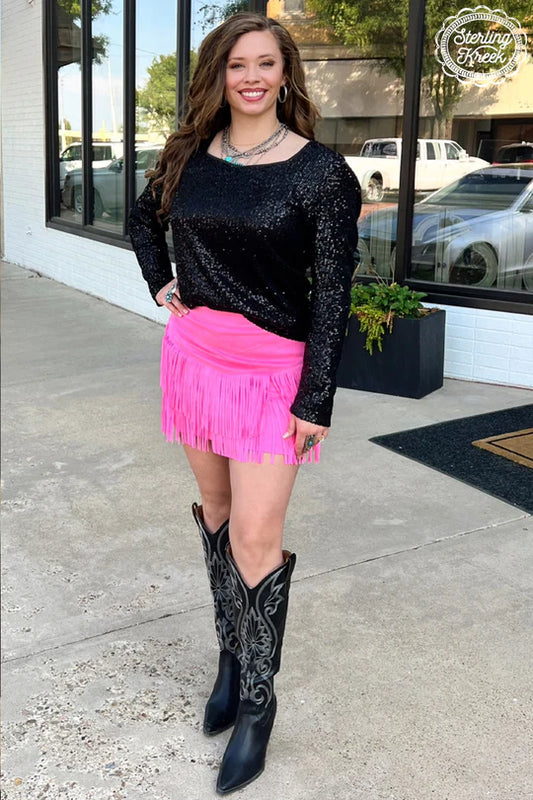 FORT WORTH PINK FRINGE SKIRT