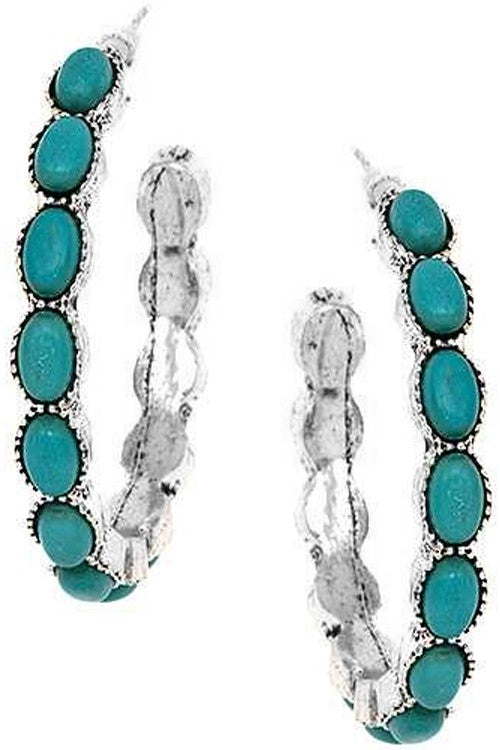 WESTERN CONCHO TEXTURED GEMSTONE SEMI HOOP EARRING