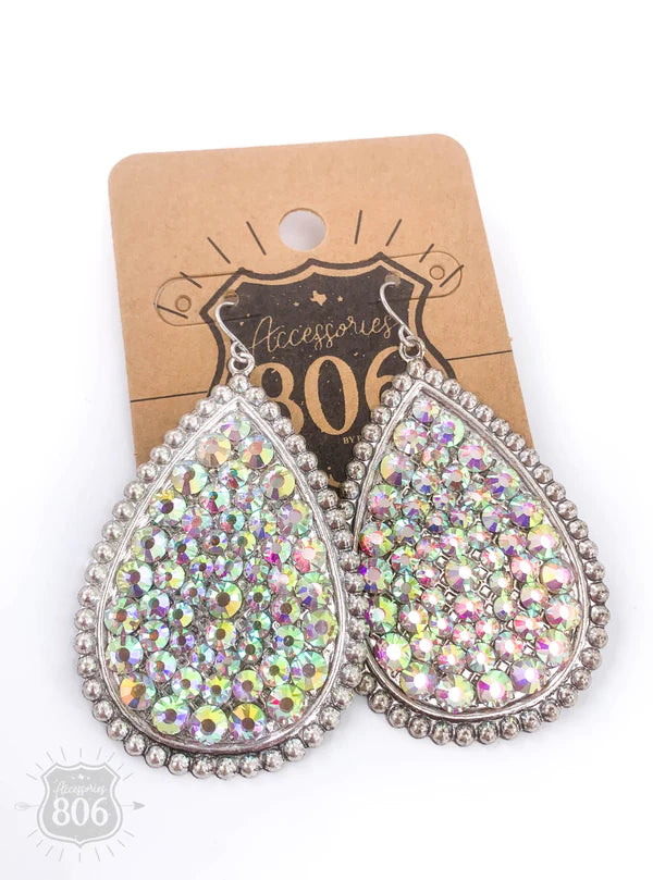 PINK PANACHE SILVER RHINESTONE TEARDROP EARRING