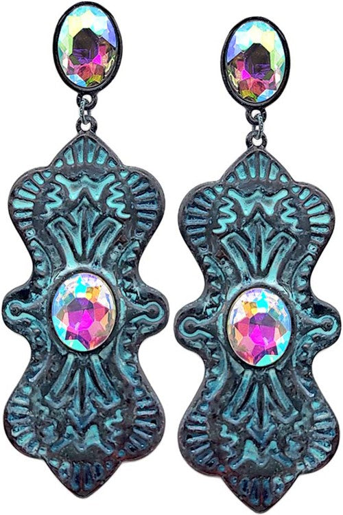 WESTERN AZTEC CONCHO RHINESTONE POST EARRING