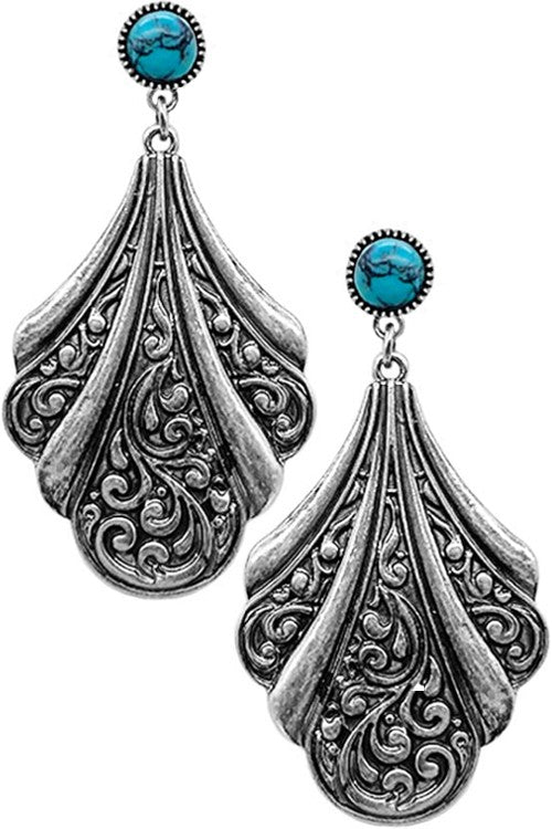 WESTERN PAISLEY TEXTURED GEMSTONE CASTING EARRING