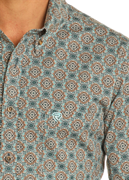 ROCK & ROLL TURQUOISE GEOMETRIC PRINT LONG SLEEVE SHIRT