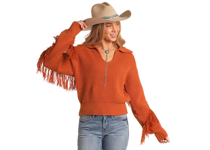 ROCK & ROLL ORANGE FRINGE SWEATER