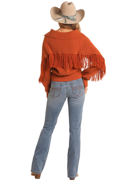 ROCK & ROLL ORANGE FRINGE SWEATER