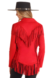 ROCK & ROLL RED WESTERN MICRO SUEDE FRINGE JACKET