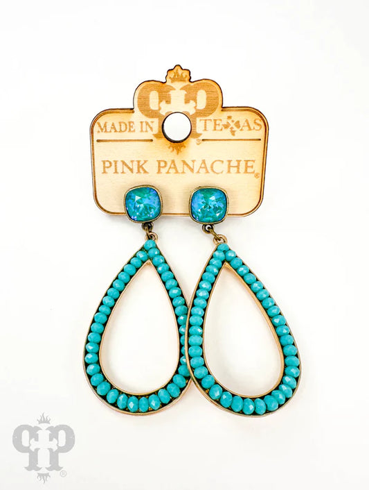 PINK PANACHE TURQUOISE RHINESTONE TEARDROP EARRING