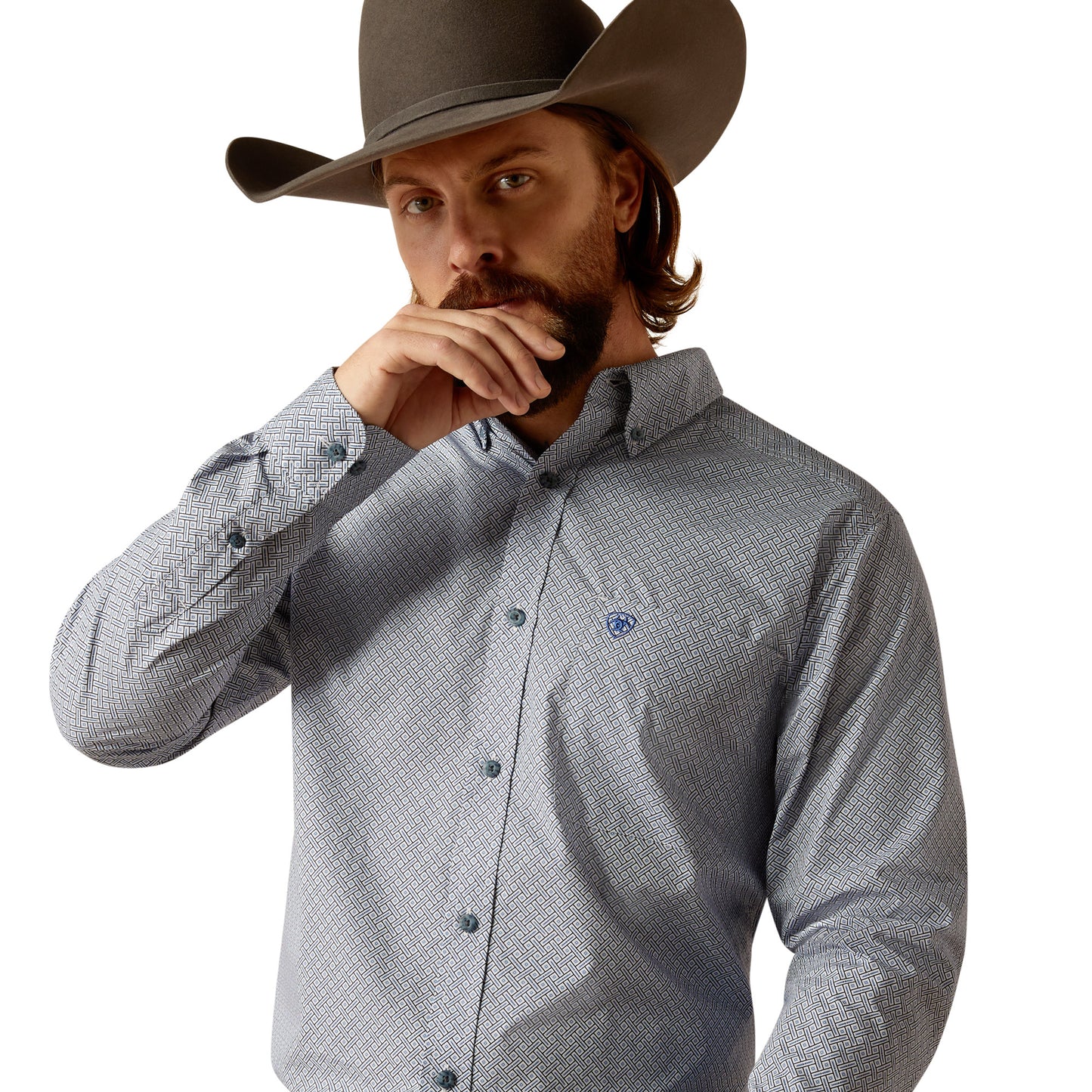 ARIAT RIDER LIGHT BLUE FITTED LONG SLEEVE SHIRT