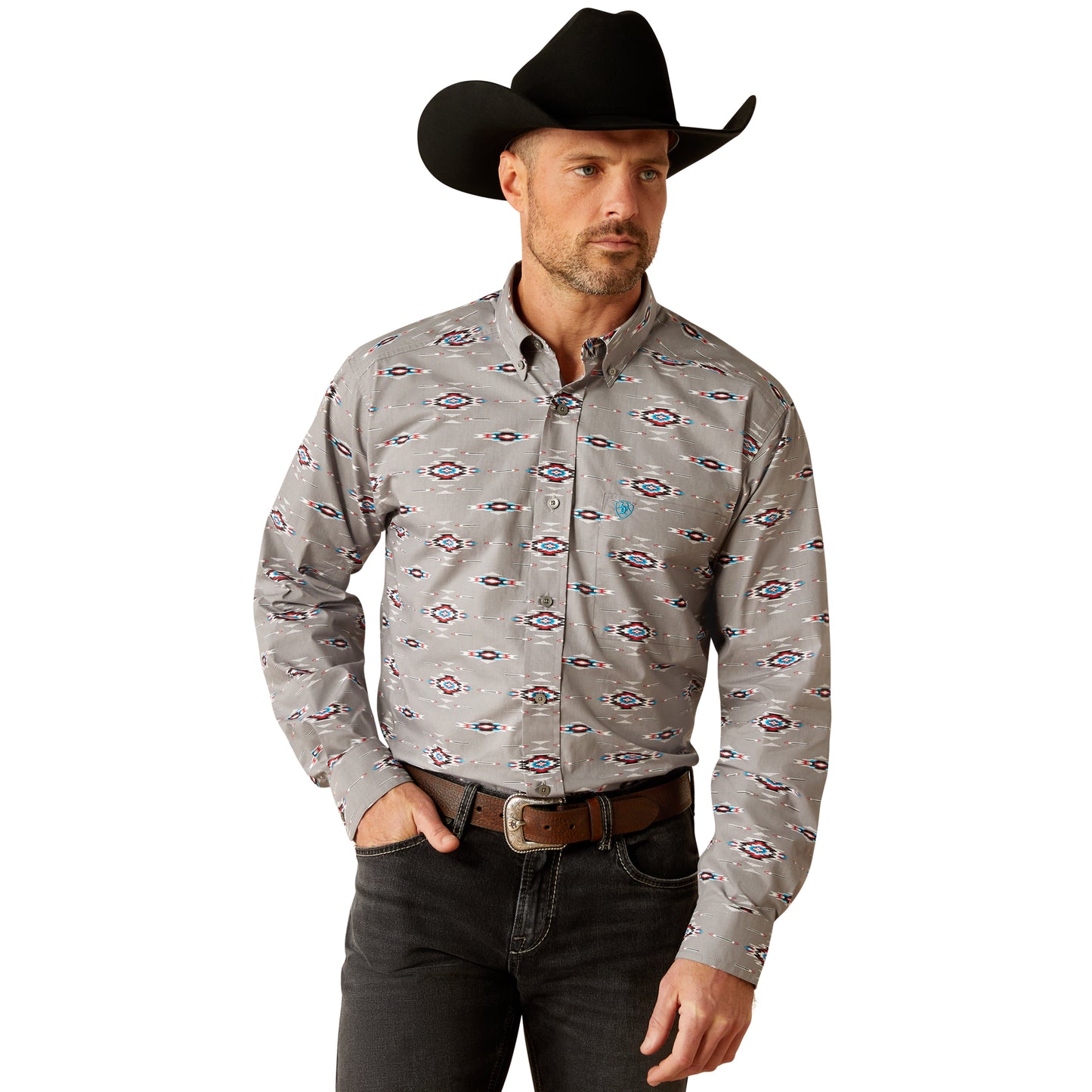 ARIAT JARROD GREY AZTEC LONG SLEEVE SHIRT