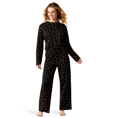 ARIAT BLACK CATTLE BRAND PRINT DREAMS PAJAMA SET