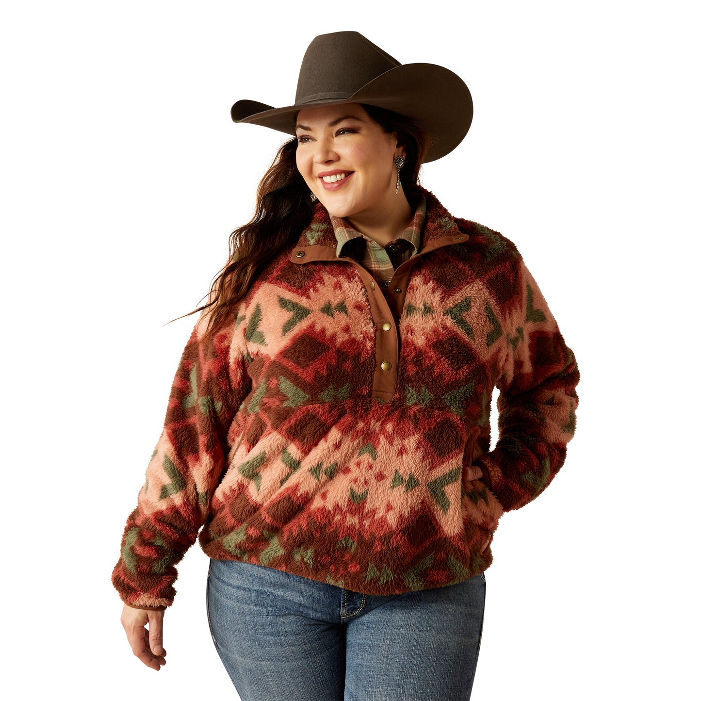 Ariat Plainsview Print Berber Snap Front Sweatshirt