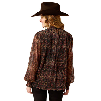 Ariat Leopard Mesh Plume Pleated Shirt