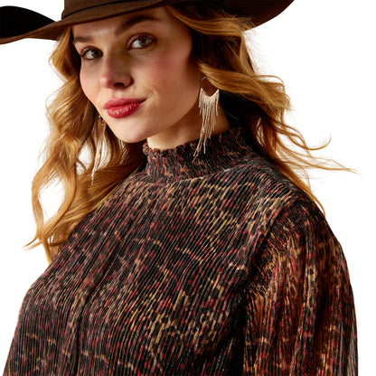 Ariat Leopard Mesh Plume Pleated Shirt