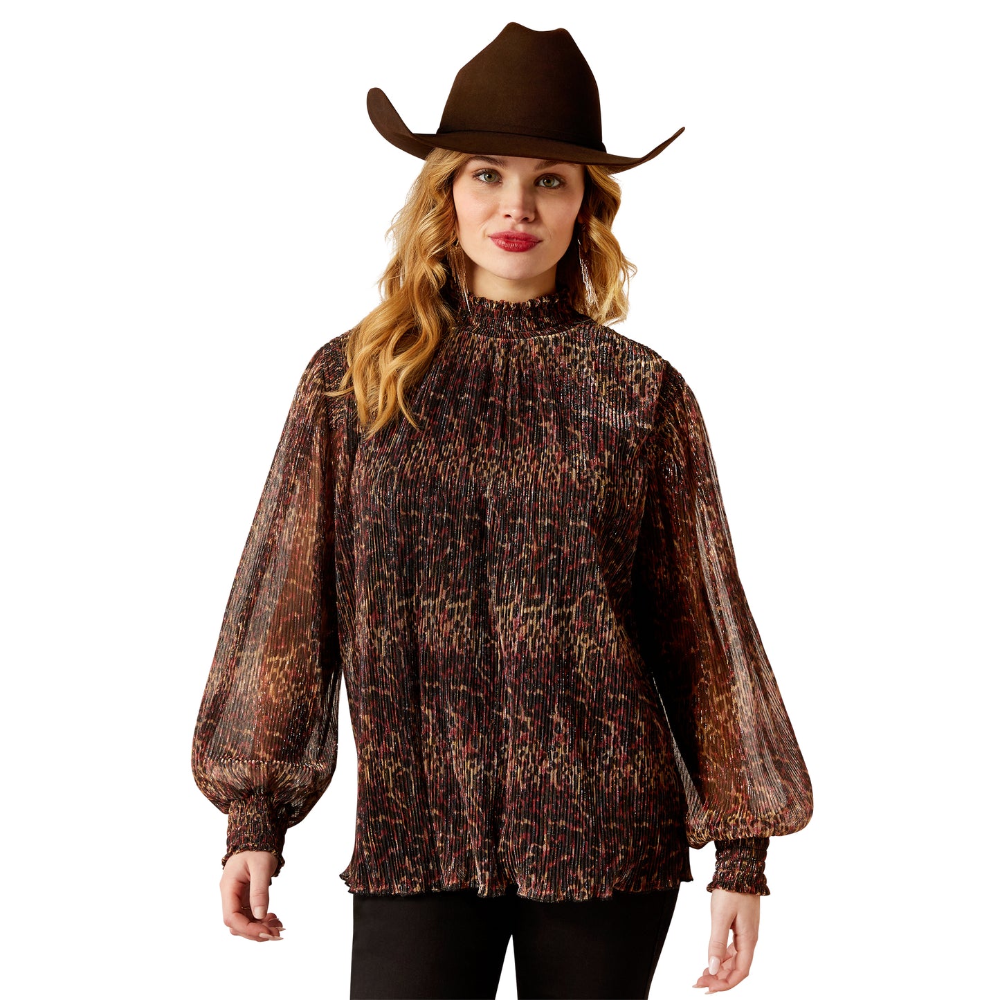 Ariat Leopard Mesh Plume Pleated Shirt