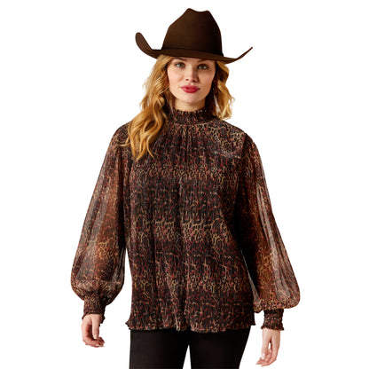 Ariat Leopard Mesh Plume Pleated Shirt